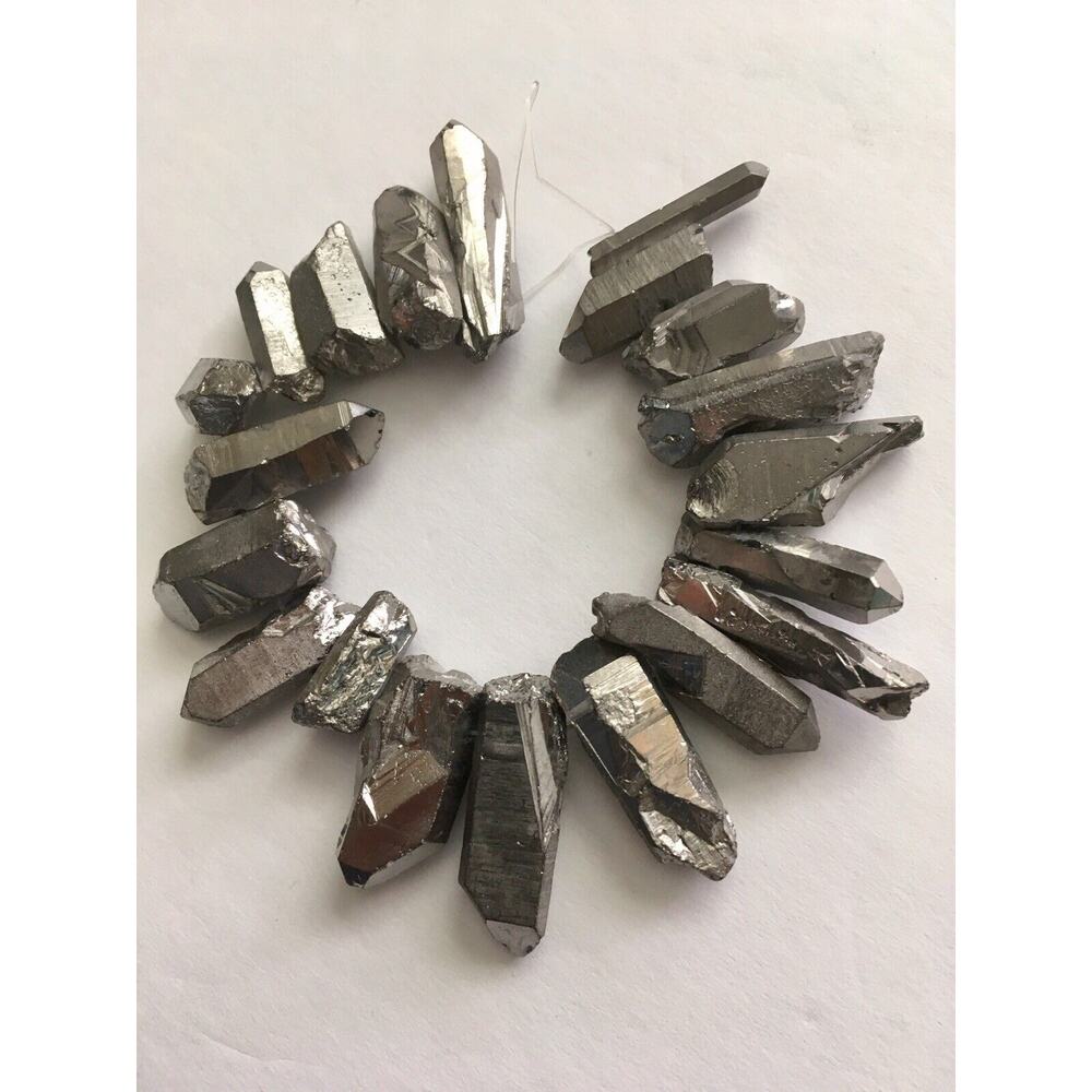 Electroplated Natural Quartz Crystal Top Drill Faceted Point Silver Beads Strand